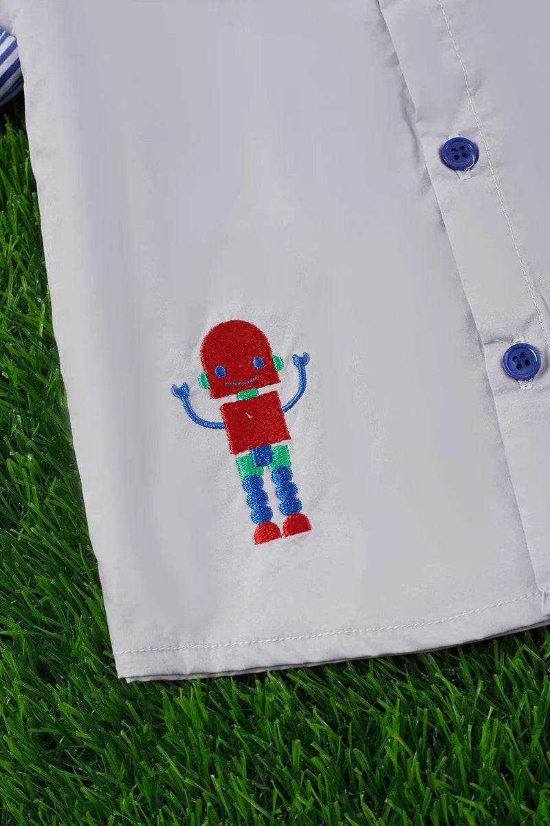 Rocket Robot Button Up Boys Shirt