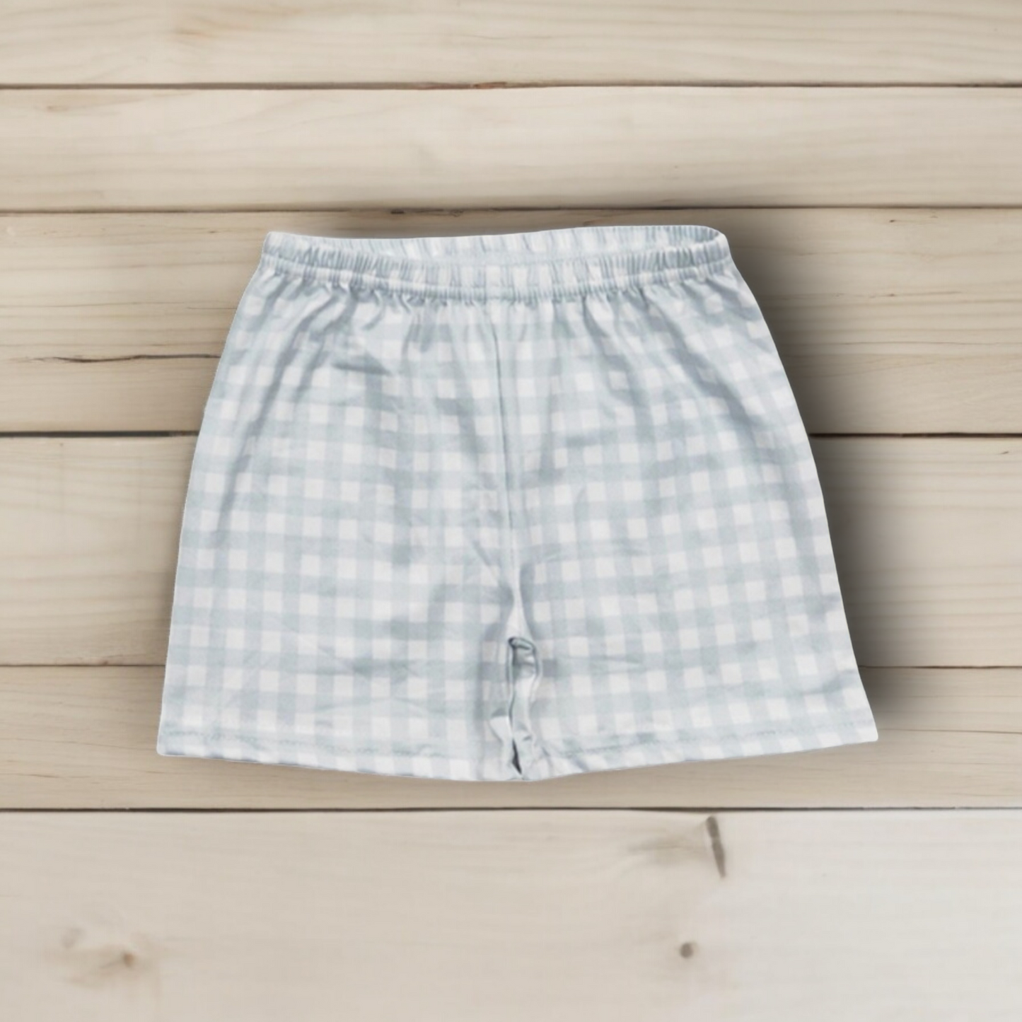 Green plaid shorts set made of 95% cotton and 5% spandex, true to size with hand wash care instructions