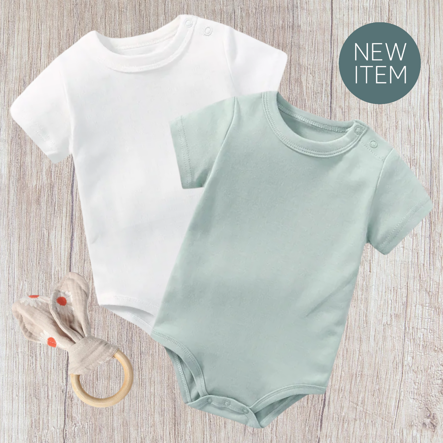 Baby Bodysuit Set With Teether - Green