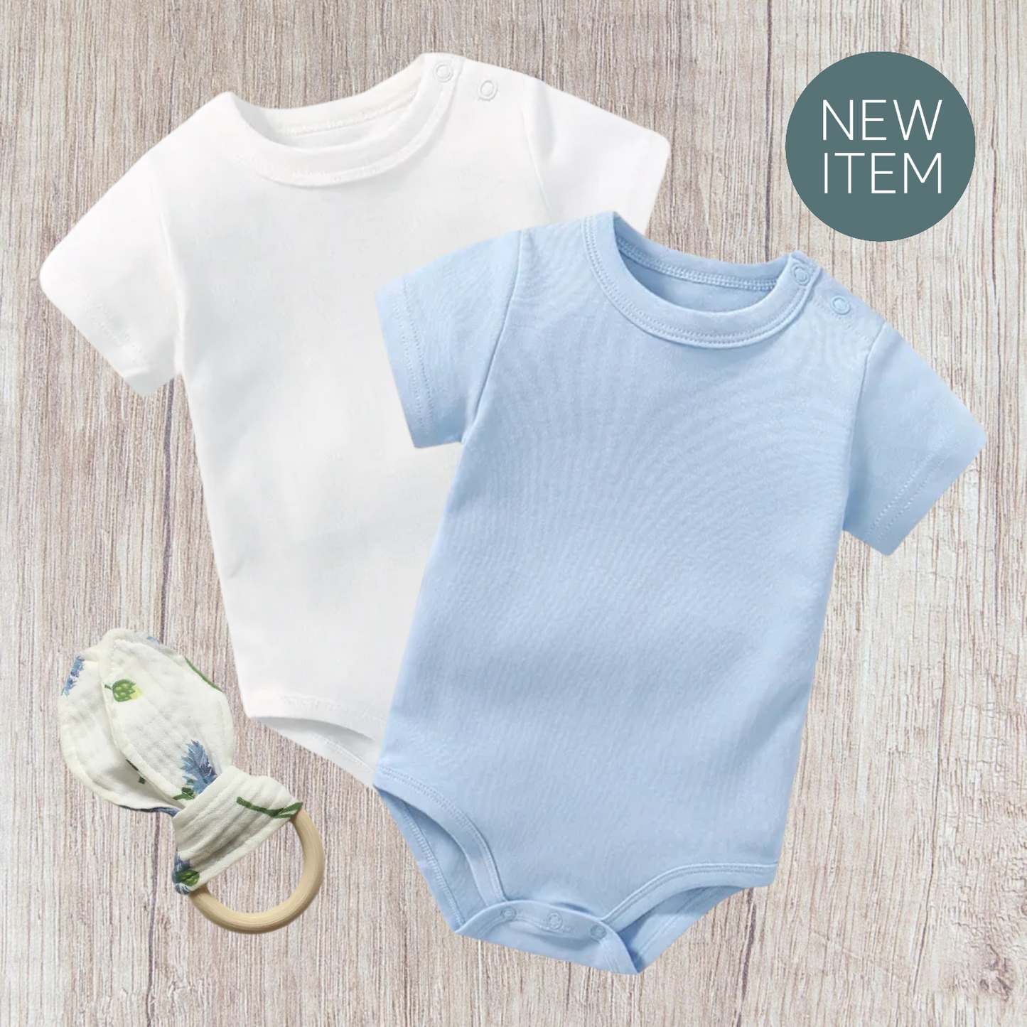 Baby Bodysuit Set With Teether - Blue