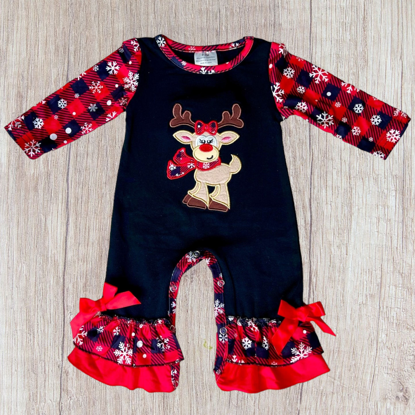 Baby Girls Christmas Plaid Reindeer Romper