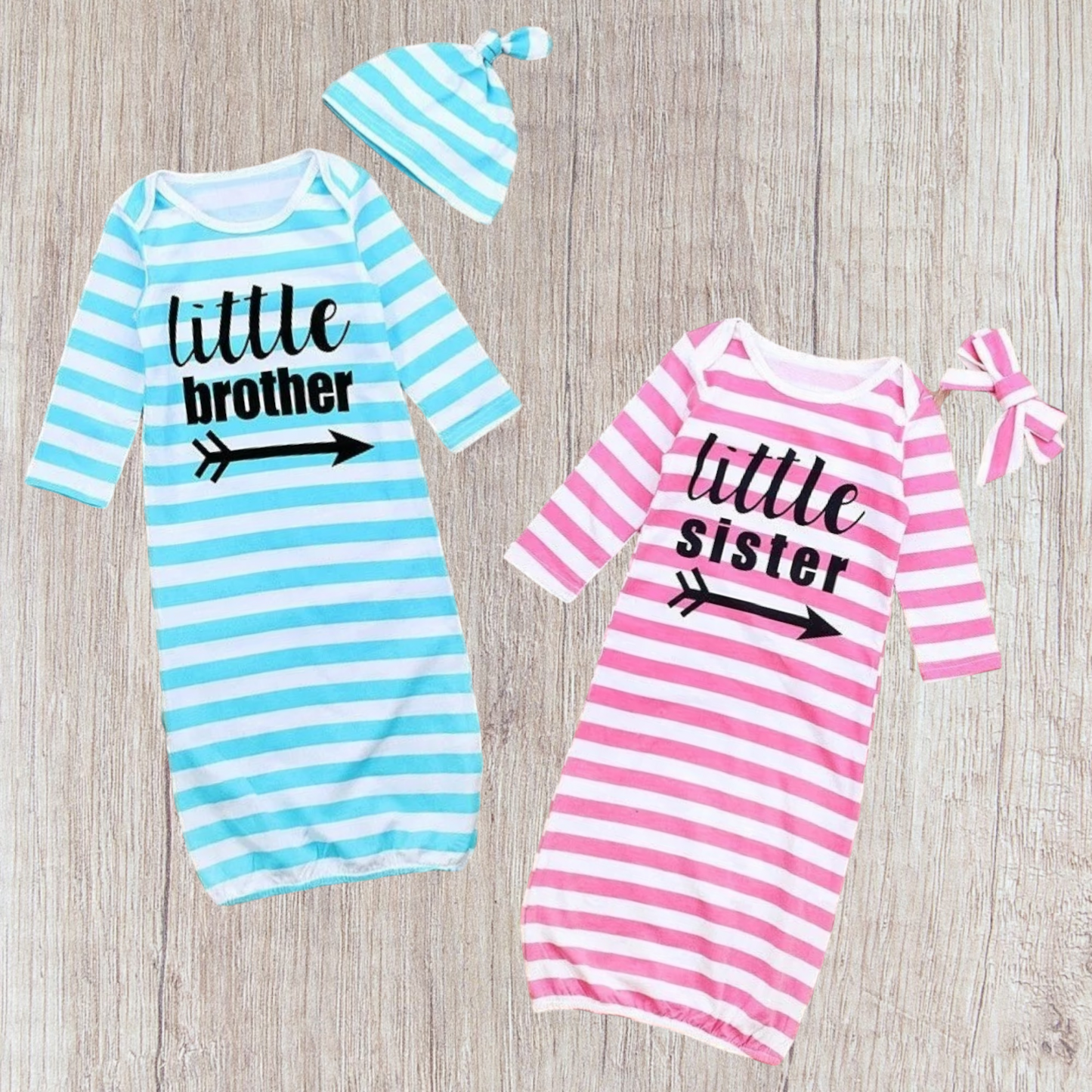 Little Brother/Sister Striped Gown Set