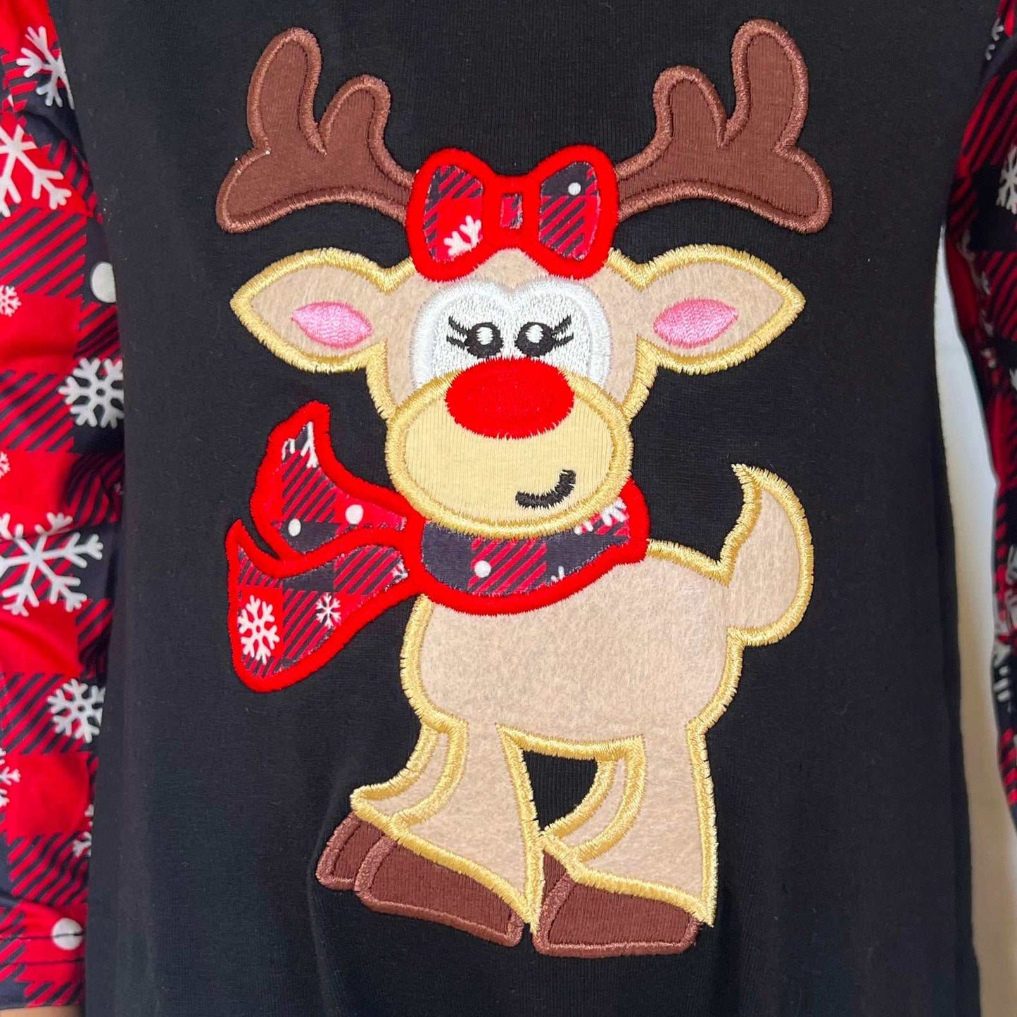 Baby Girls Christmas Plaid Reindeer Romper