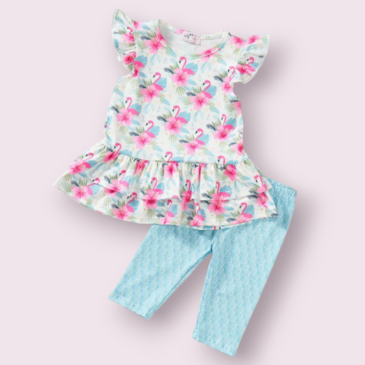 Pink Plumes & Blooms Capri Set