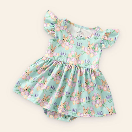 Bunny Bouquet Romper with floral and bunny print perfect for Easter and spring outfits