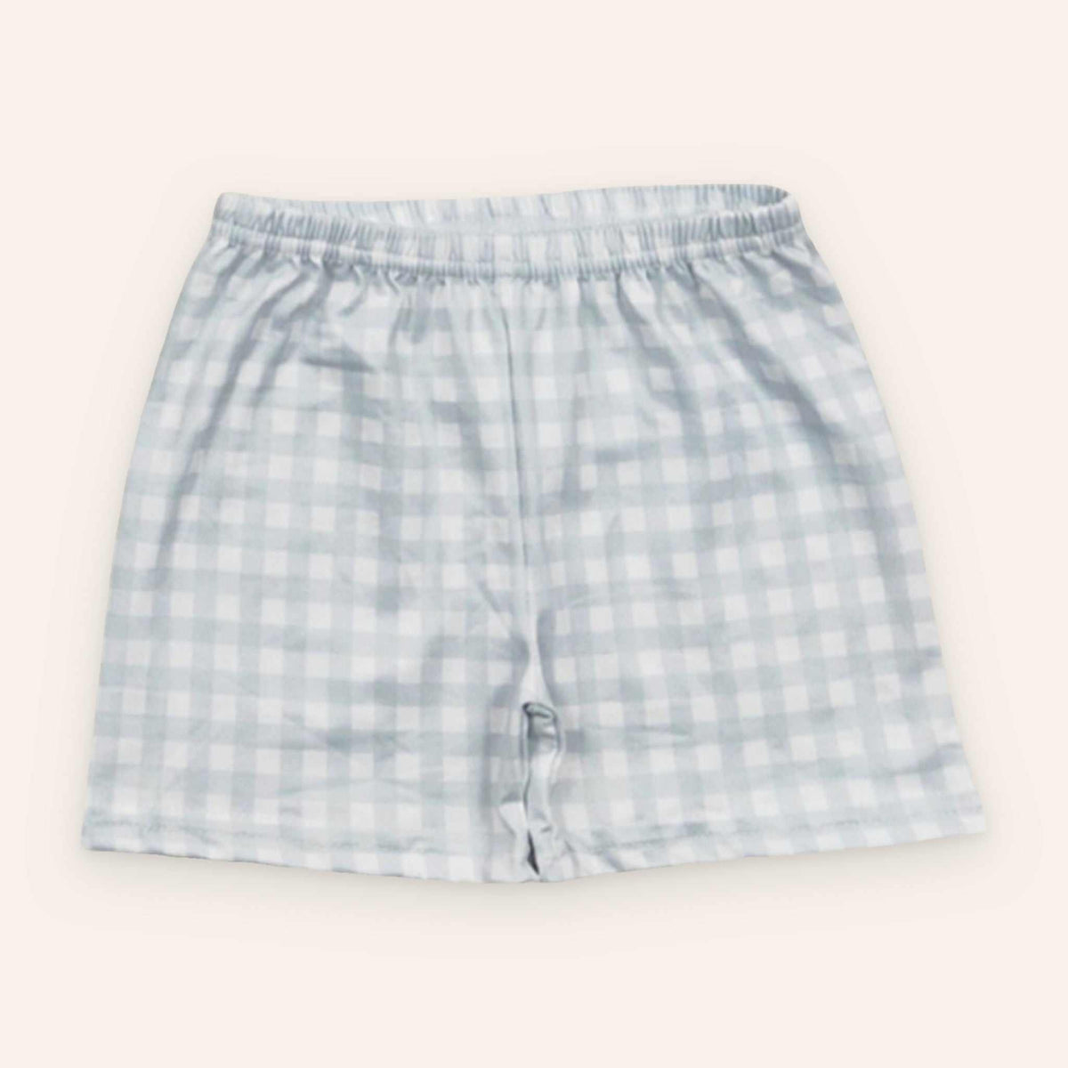 Green plaid shorts set made of 95% cotton and 5% spandex, true to size with hand wash care instructions