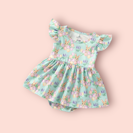 Bunny Bouquet Romper with floral and bunny print perfect for Easter and spring outfits