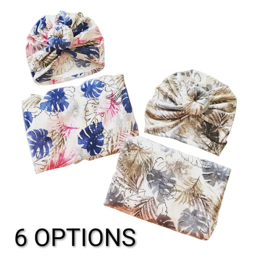 Newborn Floral Swaddle set with matching hat in soft cotton for infants
