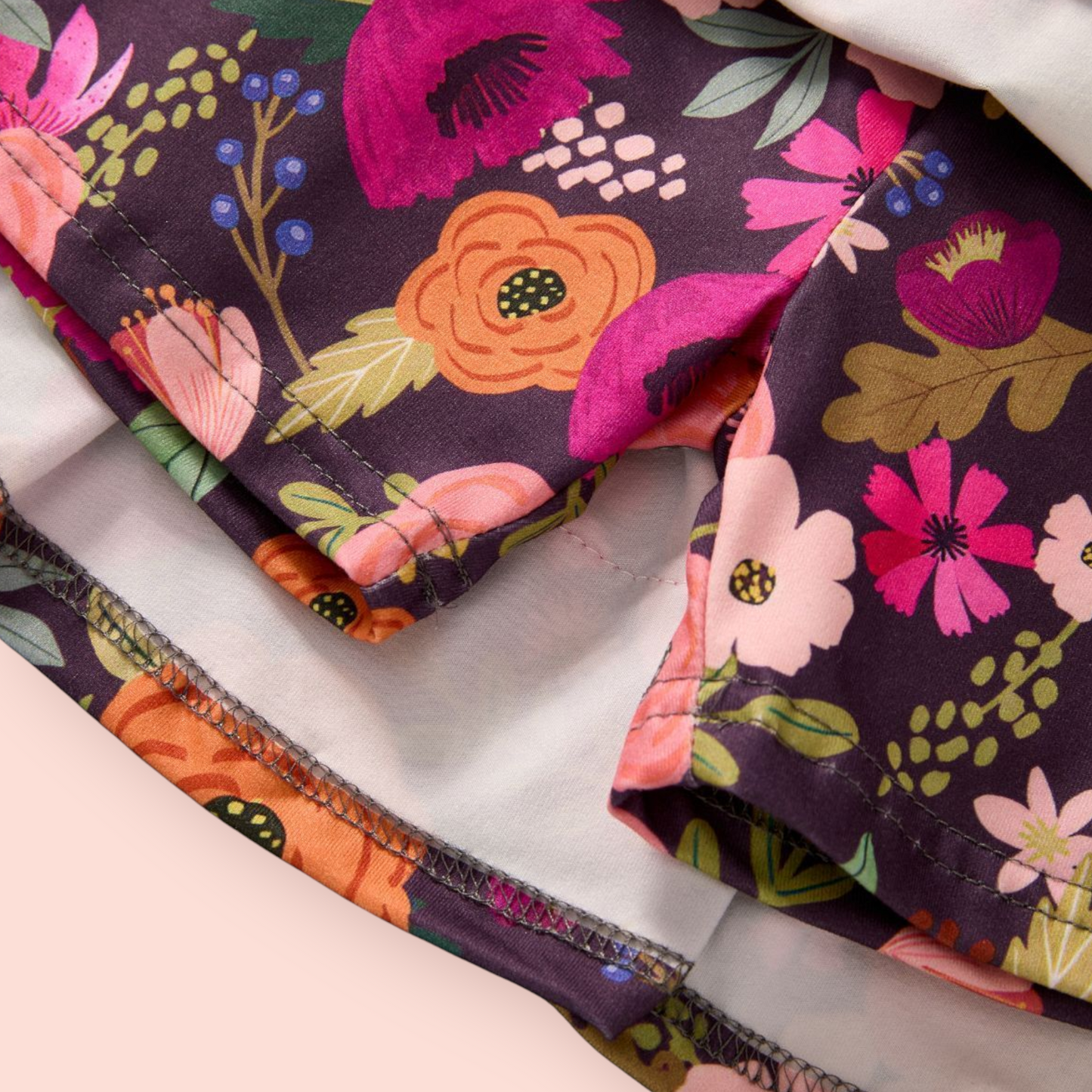Close-up of Floral Fall Skort with vibrant multicolor floral pattern on polyester-spandex fabric