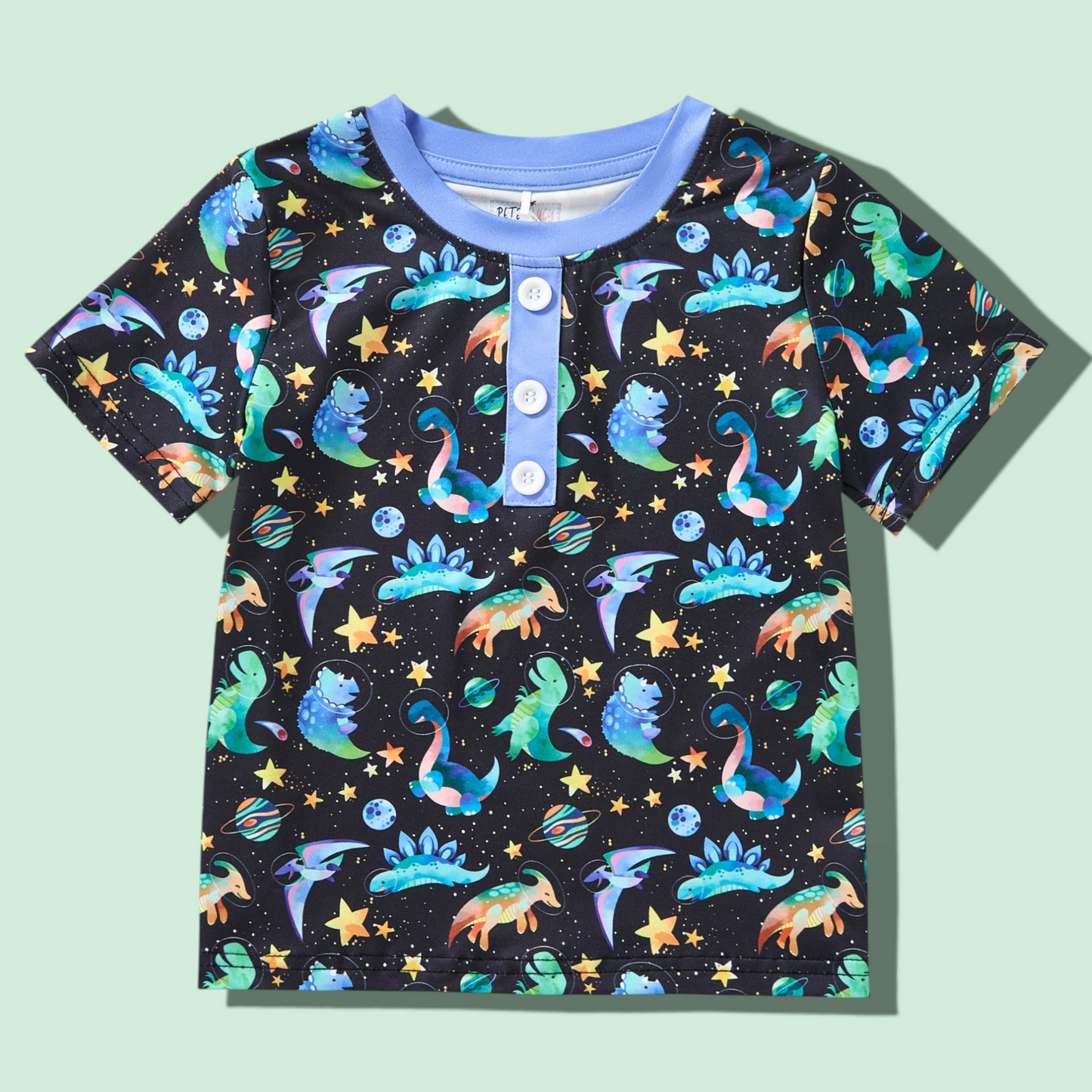 Space Dinos Boy Shirt with polyester plush fabric and dinosaur space design
