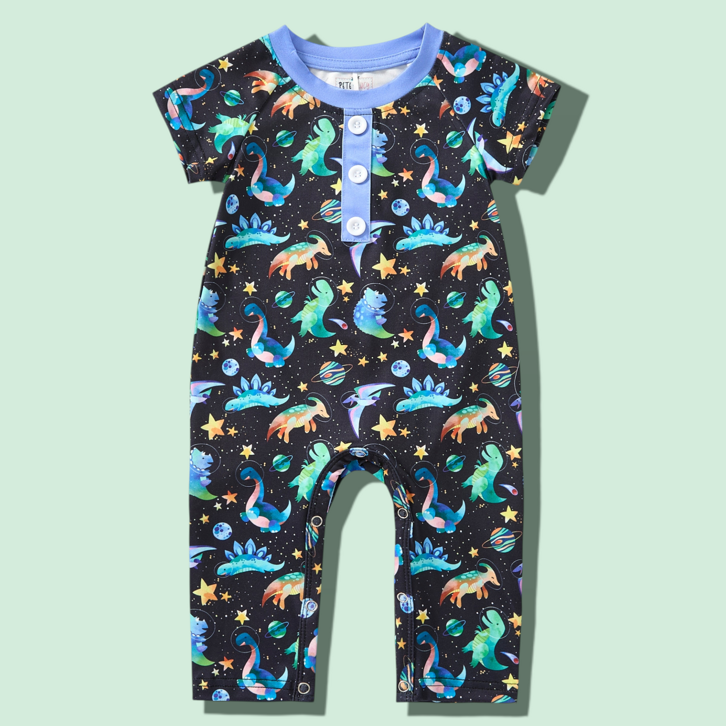 Space Dinos Boy Romper made of soft plush polyester and spandex fabric for boys