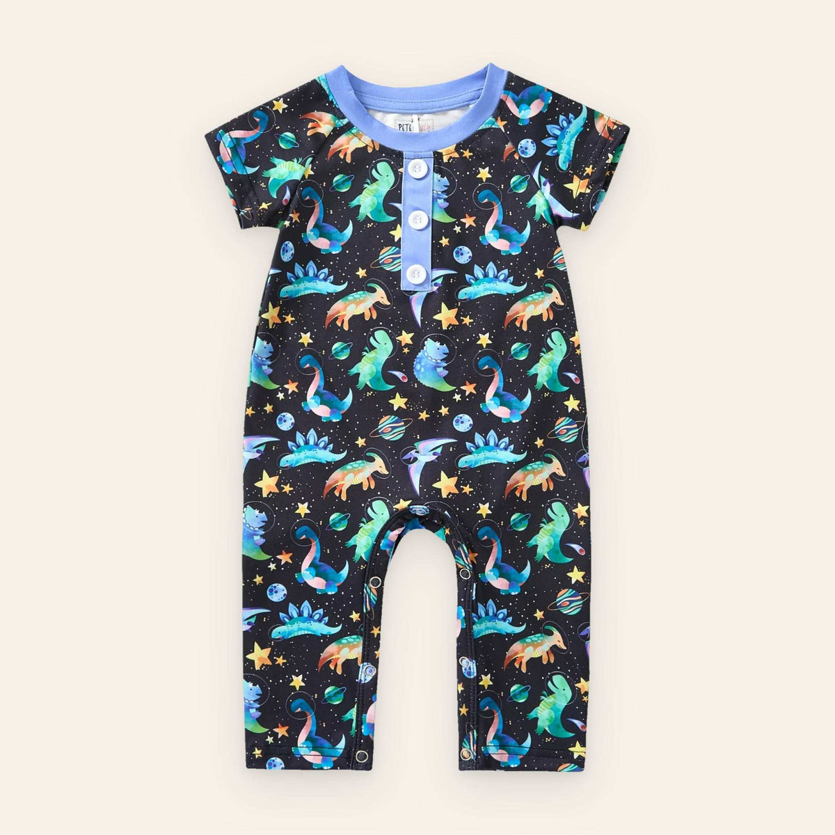 Space Dinos Boy Romper made of soft plush polyester and spandex fabric for boys