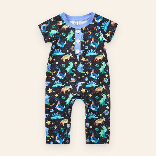 Space Dinos Boy Romper made of soft plush polyester and spandex fabric for boys