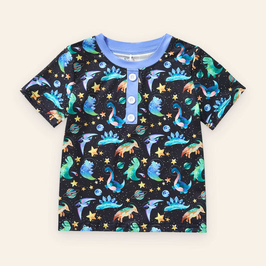 Space Dinos Boy Shirt with polyester plush fabric and dinosaur space design